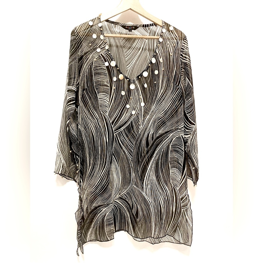 Flowy Sheer Tunic with Shells V-neck by Colorz India Swim Coverup Resortwear OS